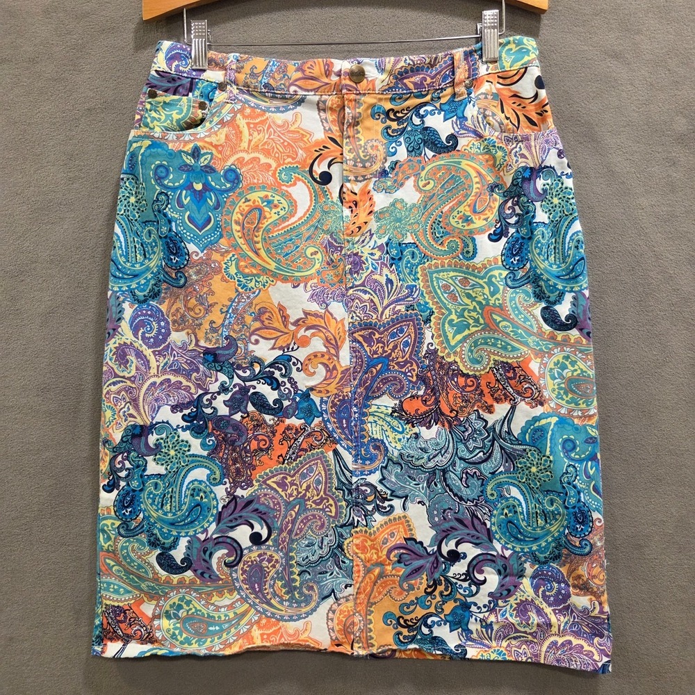 Bend Over‎ Paisley Pencil Skirt Women's Size 14 Stretch Artsy Casual Colorful